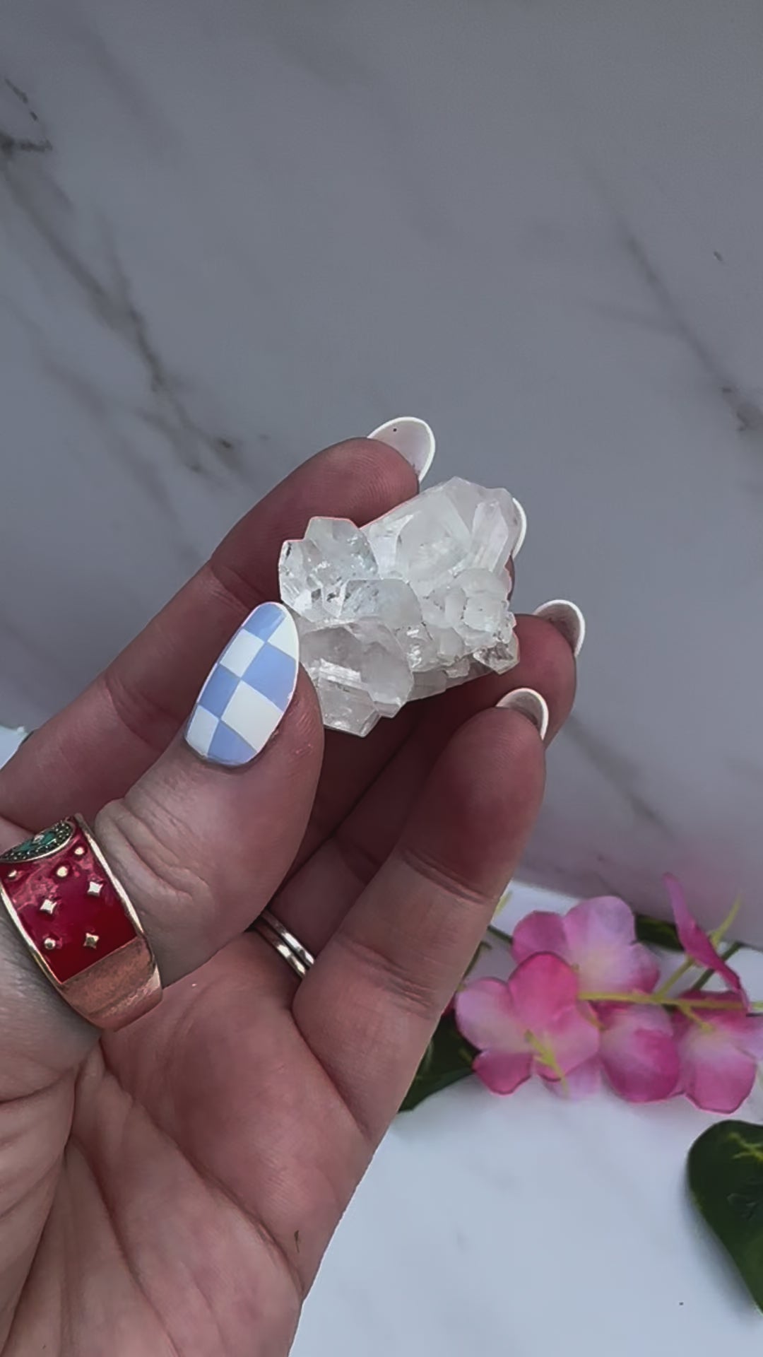 diamond apophylite on marble